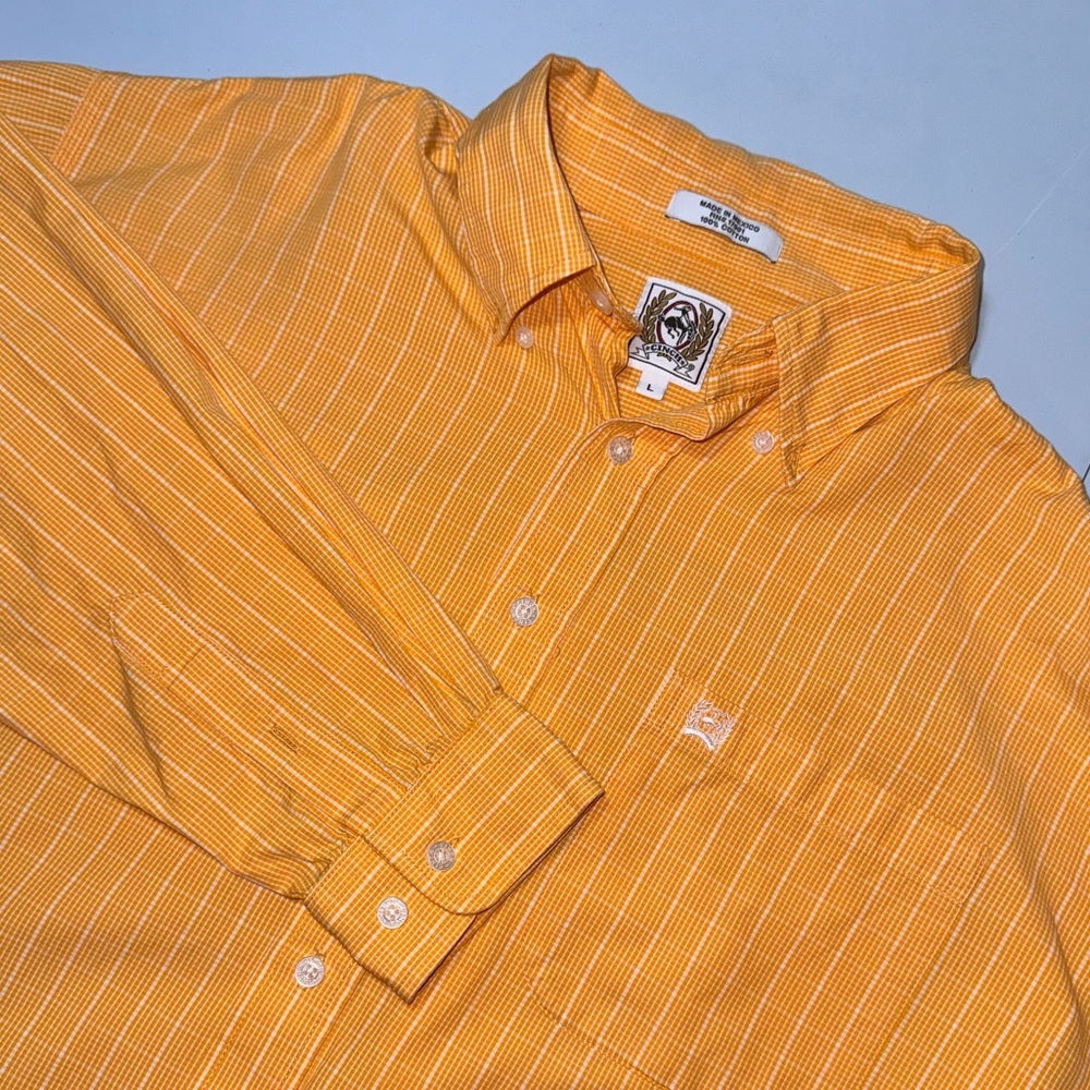 Men’s L Cinch Orange Collard Long Sleeve Button Down Western Checkered Shirt